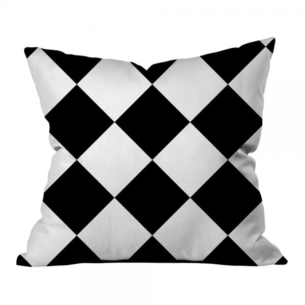 Diagonal Checkers Pattern Pillow-Black/White