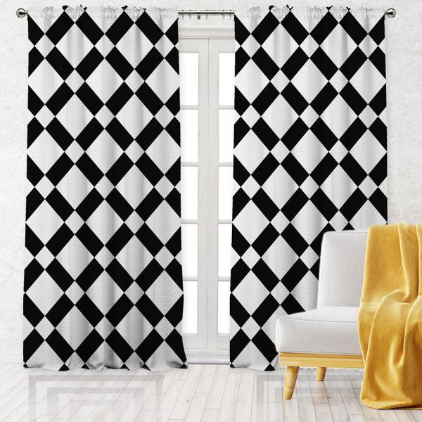 Cross Strip Pattern Single Panel Decorative Curtain-Black/White