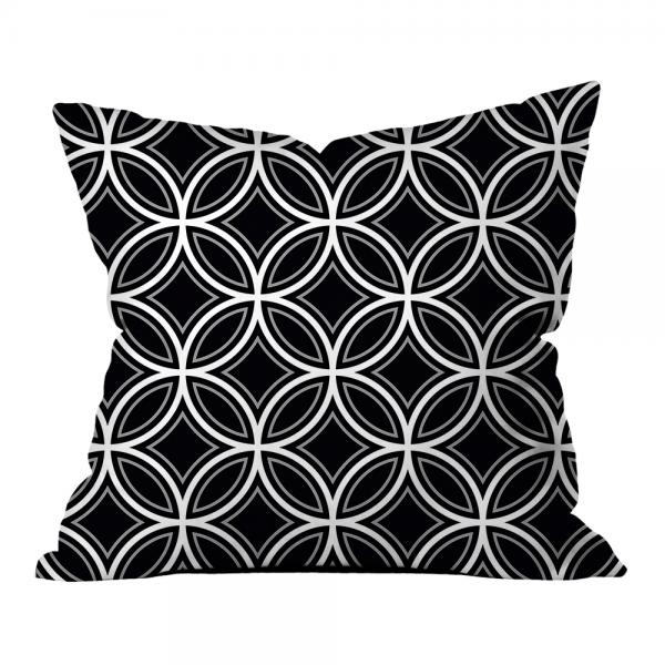 Round Geometric Pattern Pillow-Black