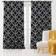 Round Geometric Pattern Single Panel Decorative Curtain-Siyah