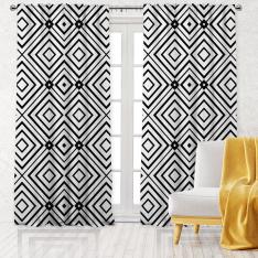 Linear Squares Single Panel Decorative Curtain-White