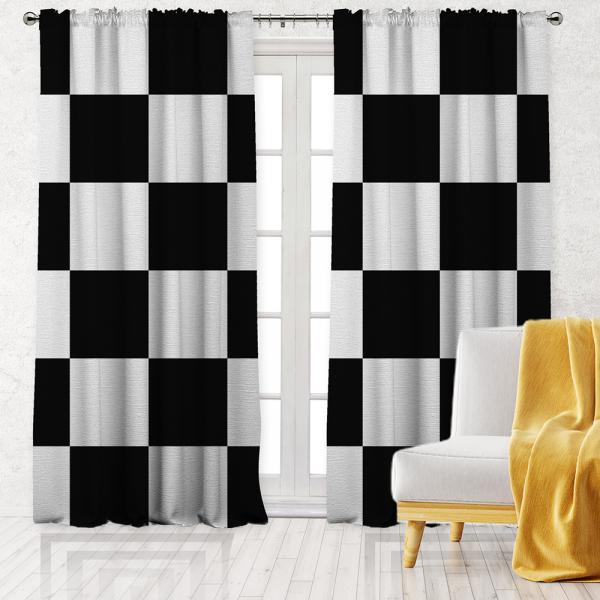 Checkers Pattern Single Panel Decorative Curtain-Black/White