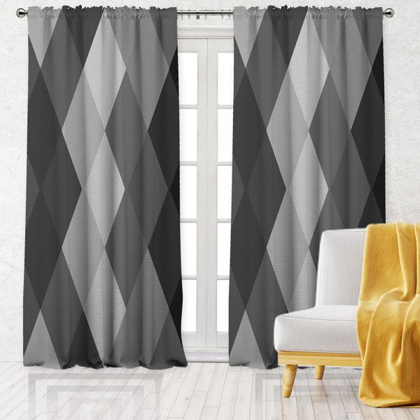 Gradient Diamond Pattern Single Panel Decorative Curtain-Grey
