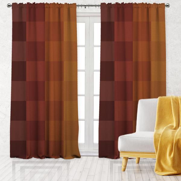 Gradient Squares Pattern Single Panel Decorative Curtain-Brick