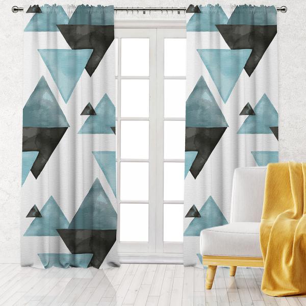 Watercolor Triangles Pattern Single Panel Decorative Curtain-Blue