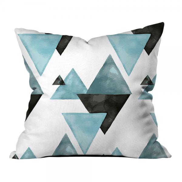 Watercolor Triangles Pattern Pillow-Blue