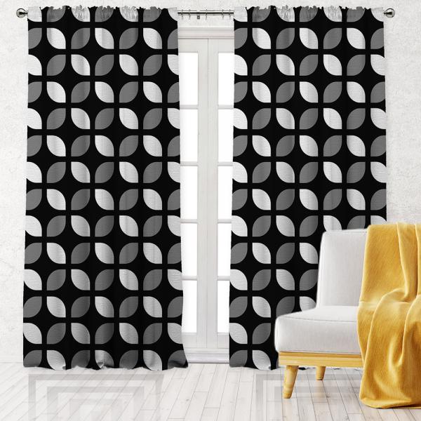 Geometric Floral Pattern Single Panel Decorative Curtain-Black