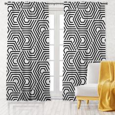 Hypnotic Geometric Pattern Single Panel Decorative Curtain-White
