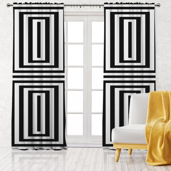 Intertwined Squares Pattern Single Panel Decorative Curtain-Black/White