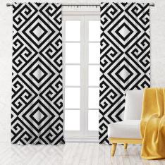 Square Frame Pattern Single Panel Decorative Curtain-White