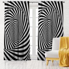 Psychedelic Illusion Pattern Single Panel Decorative Curtain-Black/White