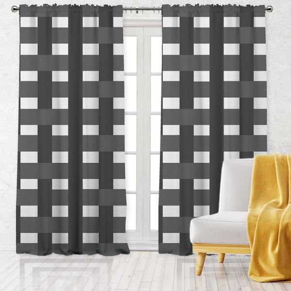 Line Games Pattern Single Panel Decorative Curtain-Grey