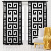 Greek Key Pattern Single Panel Decorative Curtain-Black