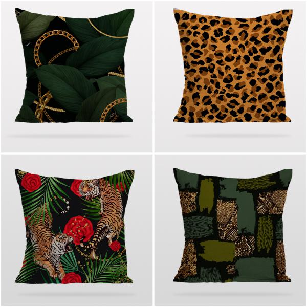 Decorative Wild Pattern 4 Pieces Cushion Cover Set