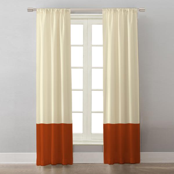Ecru/Burnt Orange Block Colors ''Single Panel'' Decorative Curtain