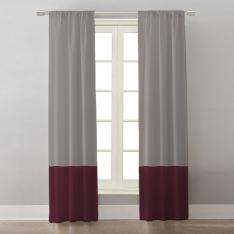 Grey/Burgundy Block Colors ''Single Panel'' Decorative Curtain