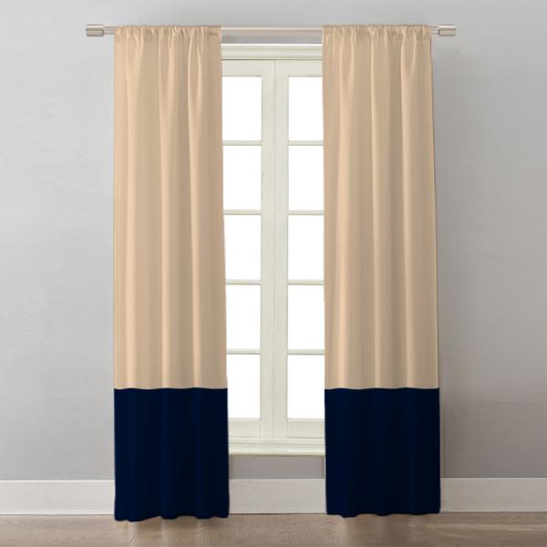 Sand/Navy Blue Block Colors ''Single Panel'' Decorative Curtain