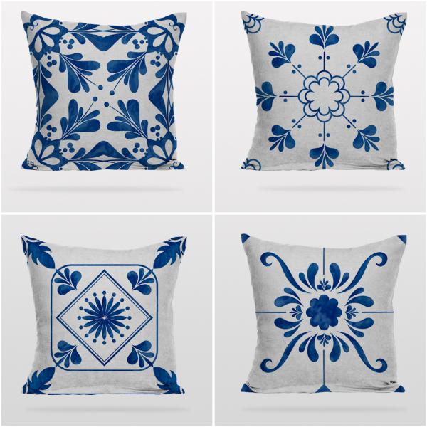 Bleu Blanc 4 Pieces Cushion Cover Set