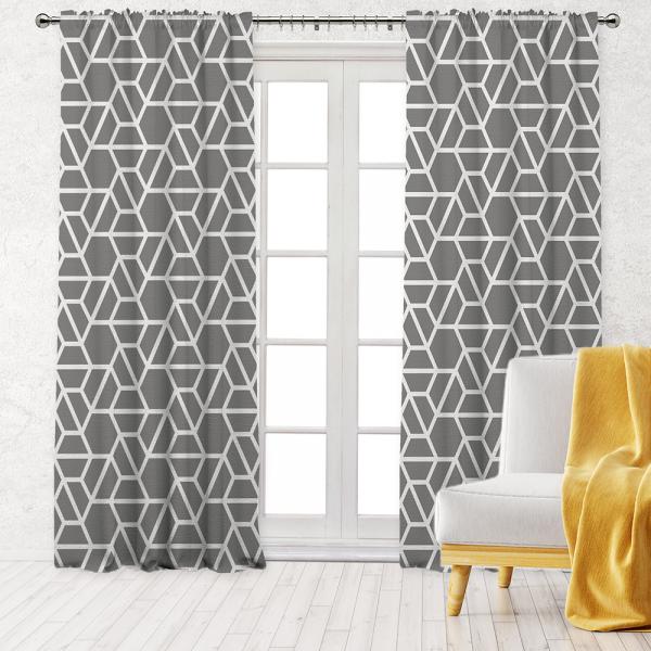 Hexagonal Pattern Single Panel Decorative Curtain-Grey