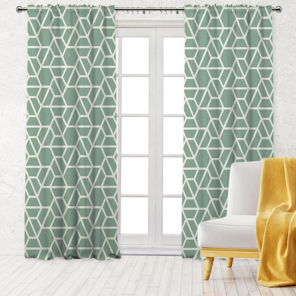 Hexagonal Pattern Single Panel Decorative Curtain-Green