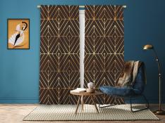 Art Deco No:1 Gold Light-Dark Coffee 2 Panel Curtain