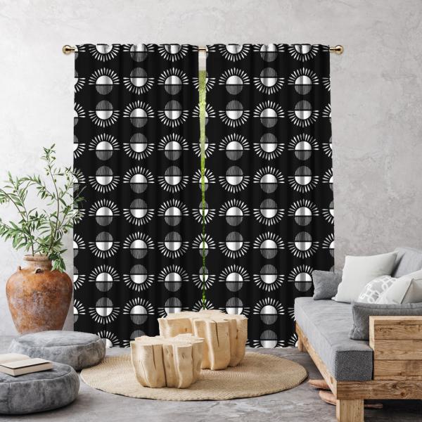 Bohemian Sun Pattern Single Panel Curtain-Black