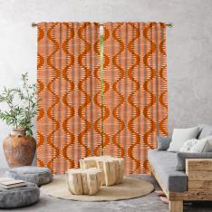 Boho Style Wavy Line Single Panel Curtain-Burnt Orange