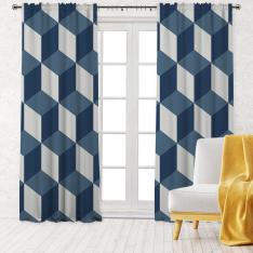 Dimensional  Pattern Single Panel Decorative Curtain-Blue
