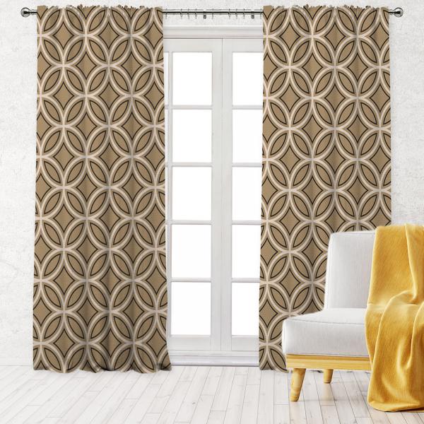Round Geometric Pattern Single Panel Decorative Curtain-Beige