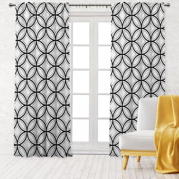 Round Geometric Pattern Single Panel Decorative Curtain-White