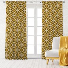 Round Geometric Pattern Single Panel Decorative Curtain-Mustard Yellow