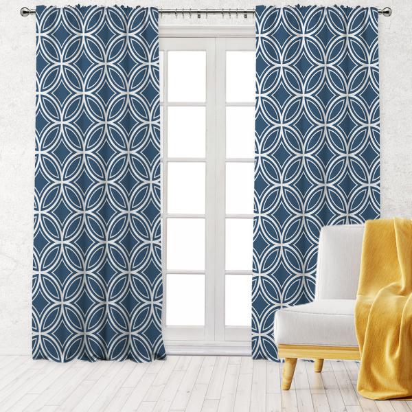 Round Geometric Pattern Single Panel Decorative Curtain-Blue