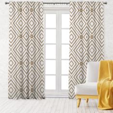 Linear Squares Single Panel Decorative Curtain-Beige