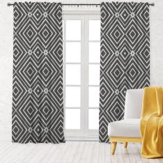 Linear Squares Single Panel Decorative Curtain-Grey