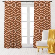 Linear Squares Single Panel Decorative Curtain-Burnt Orange