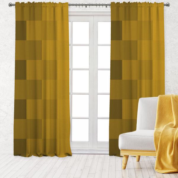 Gradient Squares Pattern Single Panel Decorative Curtain-Mustard Yellow