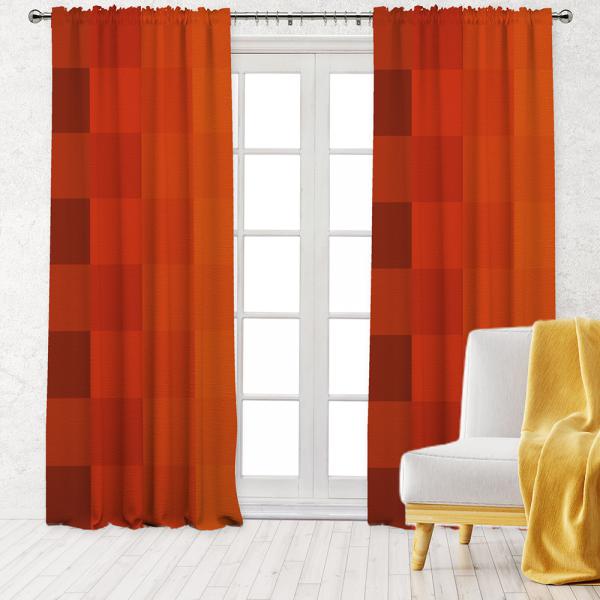 Gradient Squares Pattern Single Panel Decorative Curtain-Burnt Orange