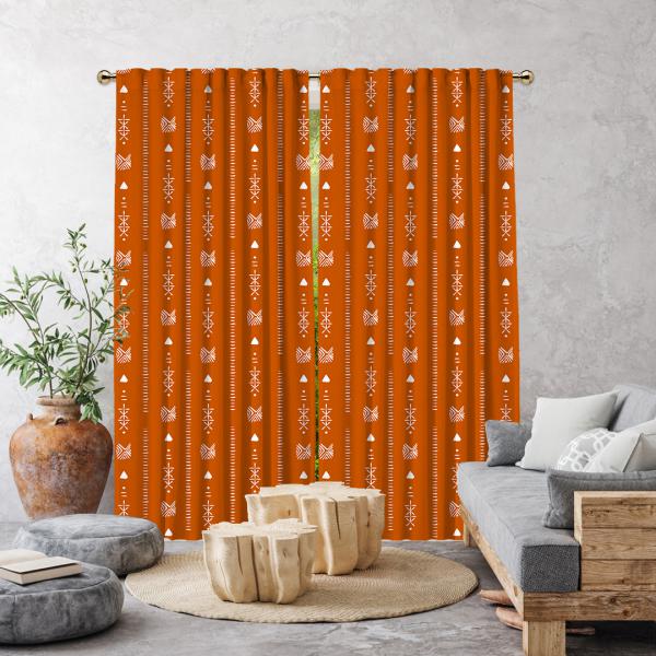 Tribal Pattern Single Panel Curtain-Burnt Orange