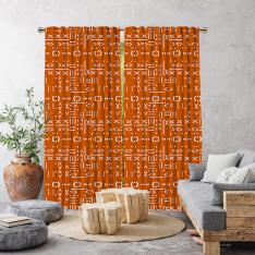 Ethnic Vectorial Mudcloth Single Panel Curtain-Burnt Orange