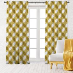 Geometric Floral Pattern Single Panel Decorative Curtain-Mustard Yellow