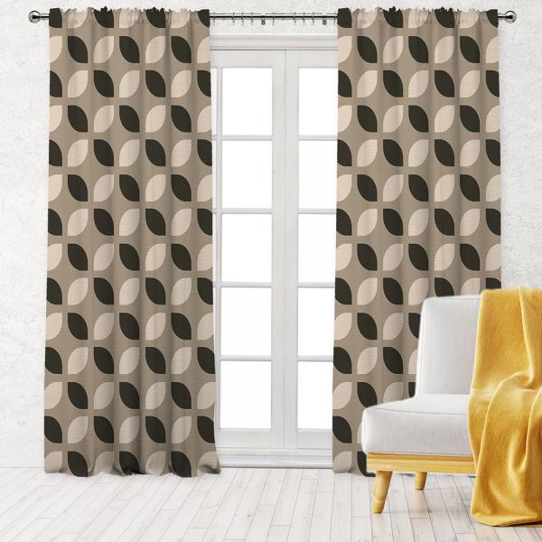 Geometric Floral Pattern Single Panel Decorative Curtain-Brown