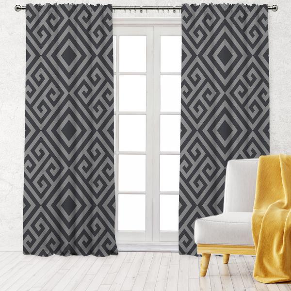 Square Frame Pattern Single Panel Decorative Curtain-Antracite