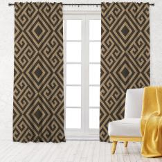 Square Frame Pattern Single Panel Decorative Curtain-Dark Beige