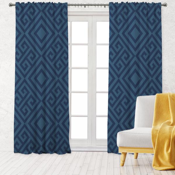 Square Frame Pattern Single Panel Decorative Curtain-Blue