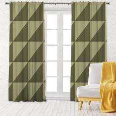 Contrast Geometric Pattern Single Panel Decorative Curtain-Olive