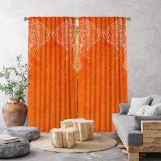 Burnt Orange Mandala Patterned Elephant Decorative Curtain