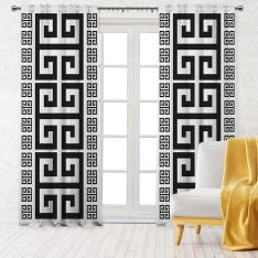 Greek Key Pattern Single Panel Decorative Curtain-White