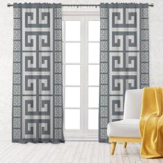 Greek Key Pattern Single Panel Decorative Curtain-Grey