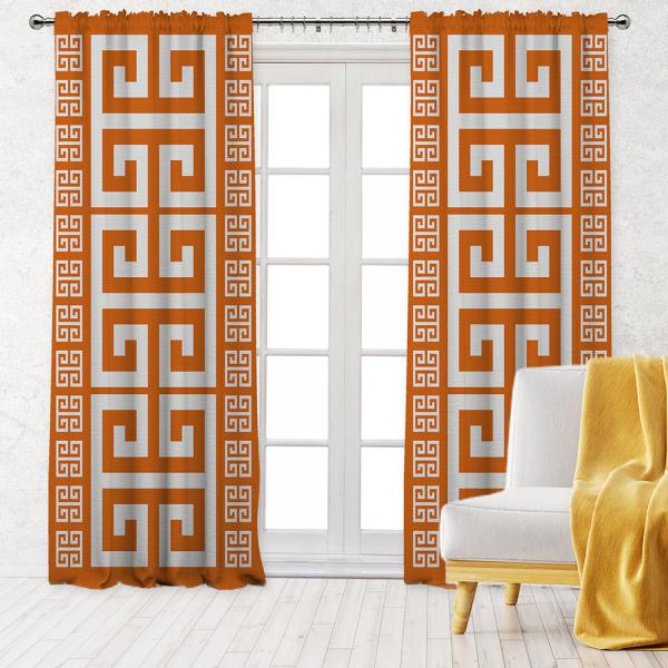 Greek Key Pattern Single Panel Decorative Curtain-Burnt Orange